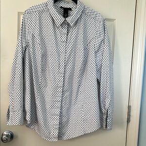 Lane Bryant White with Black Polka Dot Button Down Shirt Plus Sz 18 NWOT